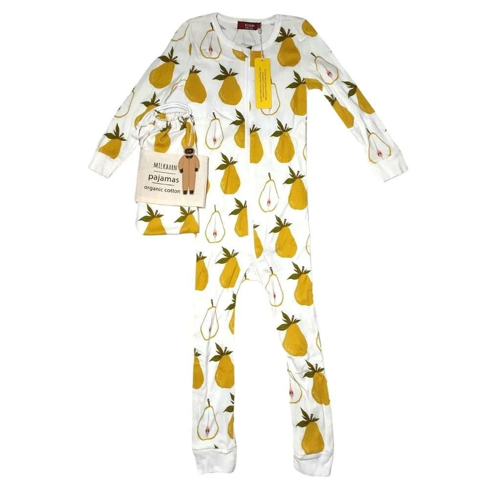 MILKBARN Toddler 3 4 PEAR Organic Cotton Zip Pajamas 1pc Sleeper Girl Pjs Zip Up